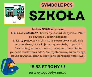 SZKOŁA - czytanie uczestniczące, karty pracy, symbole PCS