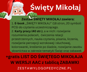 Święty Mikołaj - czytanie uczestniczące, karty pracy, symbole PCS + list do Mikołaja